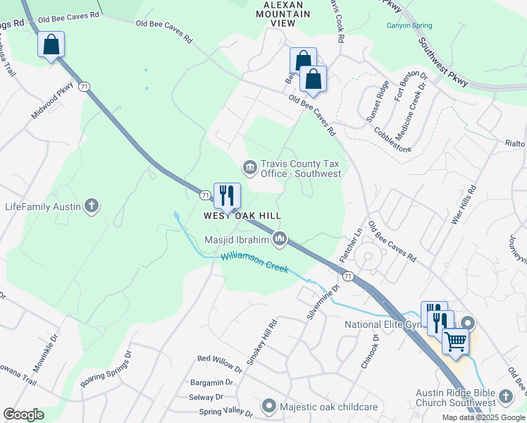 map of restaurants, bars, coffee shops, grocery stores, and more near 8624 Texas 71 in Austin