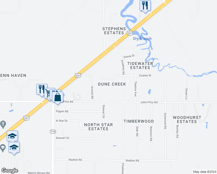 map of restaurants, bars, coffee shops, grocery stores, and more near 6308 Dune Creek Way in Panama City