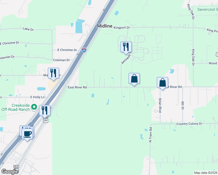 map of restaurants, bars, coffee shops, grocery stores, and more near 26925 East River Road in Splendora