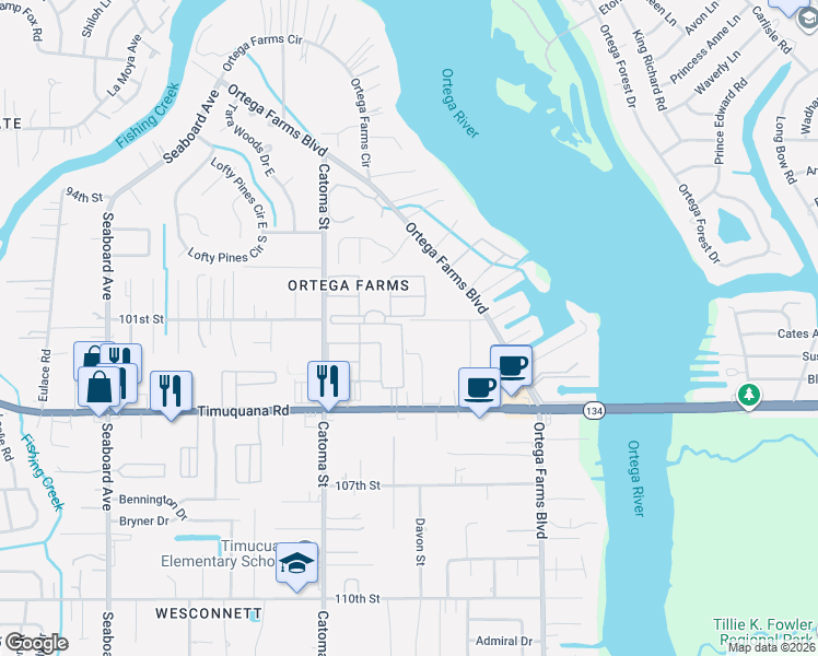 map of restaurants, bars, coffee shops, grocery stores, and more near 61 5121-3 Catoma Ap in Jacksonville