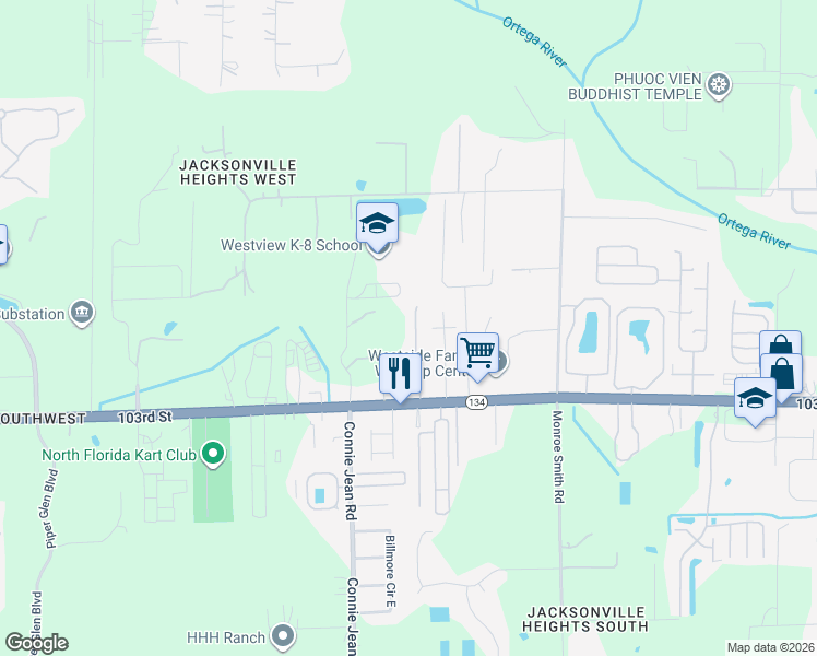 map of restaurants, bars, coffee shops, grocery stores, and more near 5239 Brighton Park Lane in Jacksonville