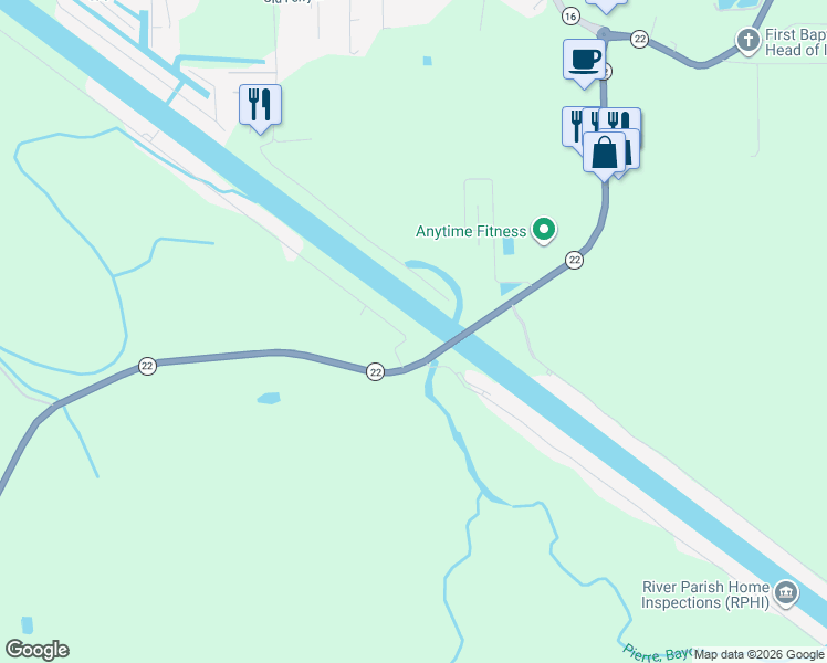 map of restaurants, bars, coffee shops, grocery stores, and more near 12338 Bayou Terrace Drive in Saint Amant