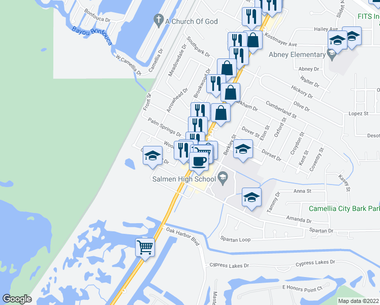 map of restaurants, bars, coffee shops, grocery stores, and more near 3993-3997 Pontchartrain Dr in Slidell