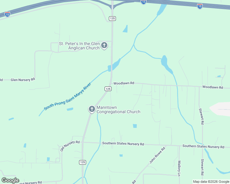 map of restaurants, bars, coffee shops, grocery stores, and more near 7504 Woodlawn Road in Macclenny