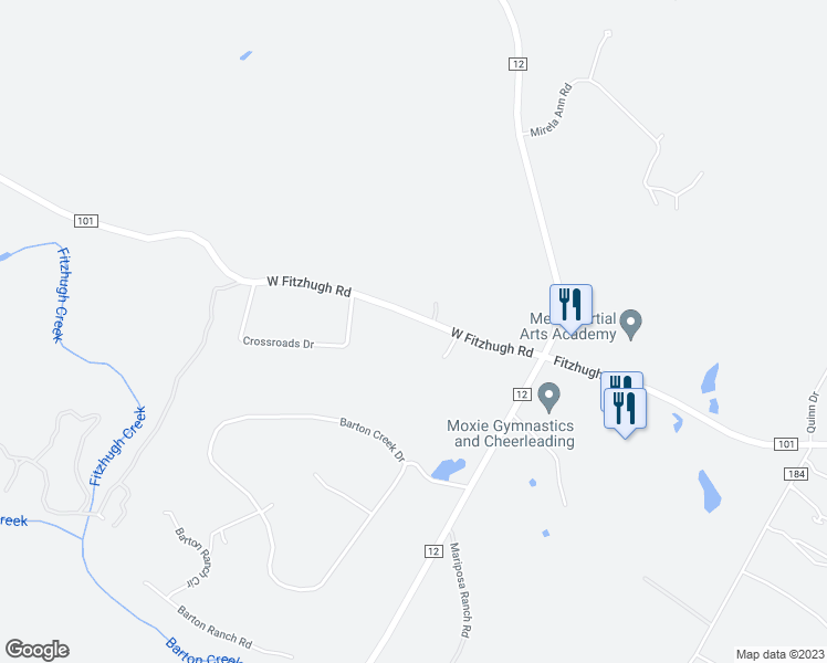 map of restaurants, bars, coffee shops, grocery stores, and more near 255 West Fitzhugh Road in Dripping Springs