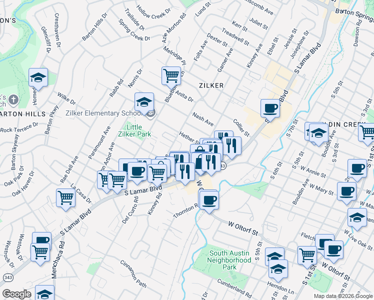 map of restaurants, bars, coffee shops, grocery stores, and more near 2010 Oxford Avenue in Austin