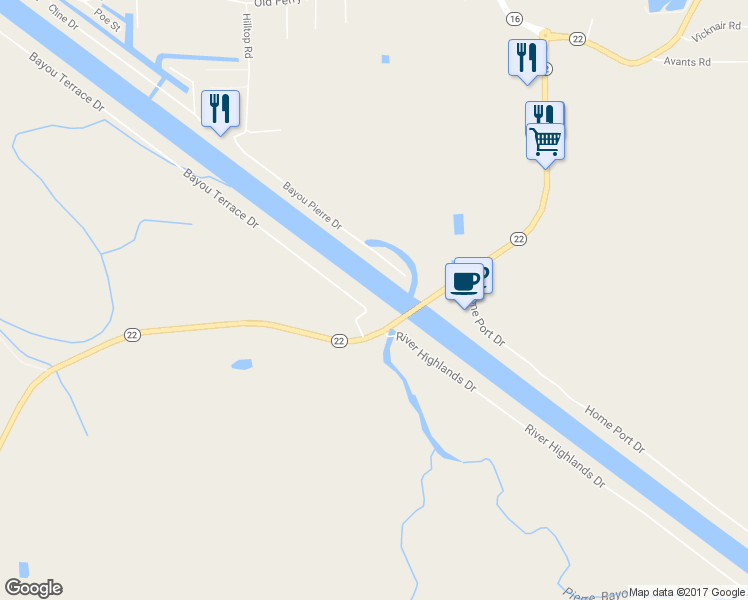 map of restaurants, bars, coffee shops, grocery stores, and more near 12338 Bayou Terrace Drive in Saint Amant