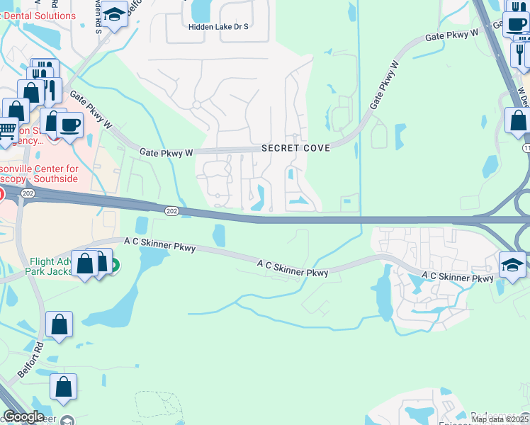 map of restaurants, bars, coffee shops, grocery stores, and more near 4272 Highwood Dr in Jacksonville