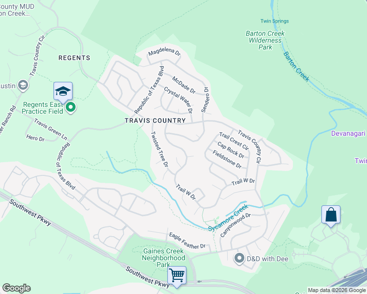 map of restaurants, bars, coffee shops, grocery stores, and more near 5002 Trail West Drive in Austin