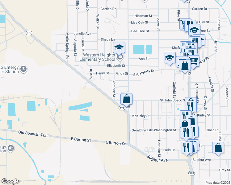 map of restaurants, bars, coffee shops, grocery stores, and more near 1320 Clarence Street in Westlake