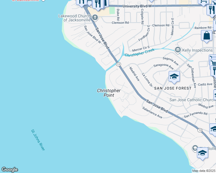 map of restaurants, bars, coffee shops, grocery stores, and more near 6730 Epping Forest Way North in Jacksonville