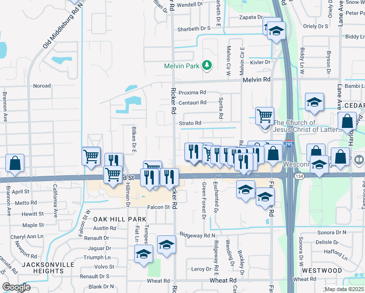 map of restaurants, bars, coffee shops, grocery stores, and more near 5135 Somerton Court in Jacksonville