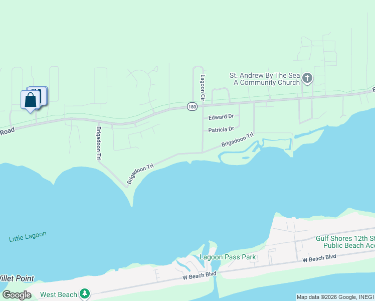 map of restaurants, bars, coffee shops, grocery stores, and more near 16637 Brigadoon Trail in Gulf Shores