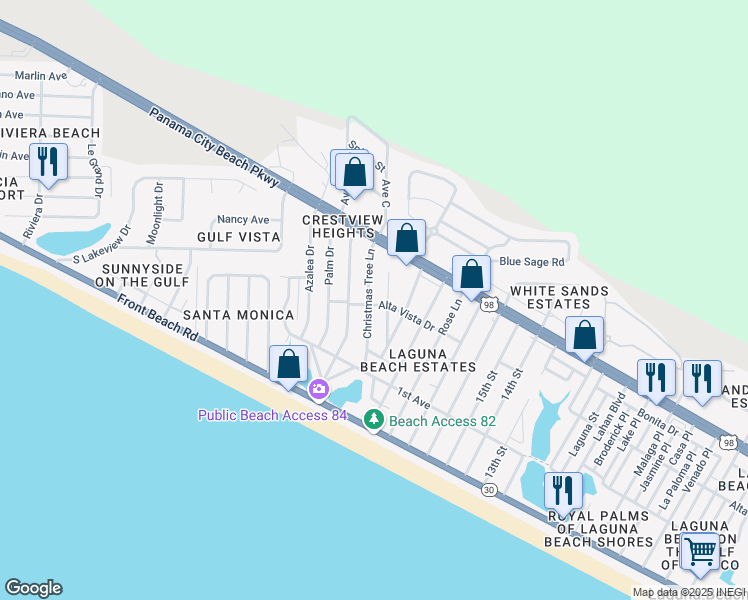 map of restaurants, bars, coffee shops, grocery stores, and more near 20646 Alta Vista Drive in Panama City Beach