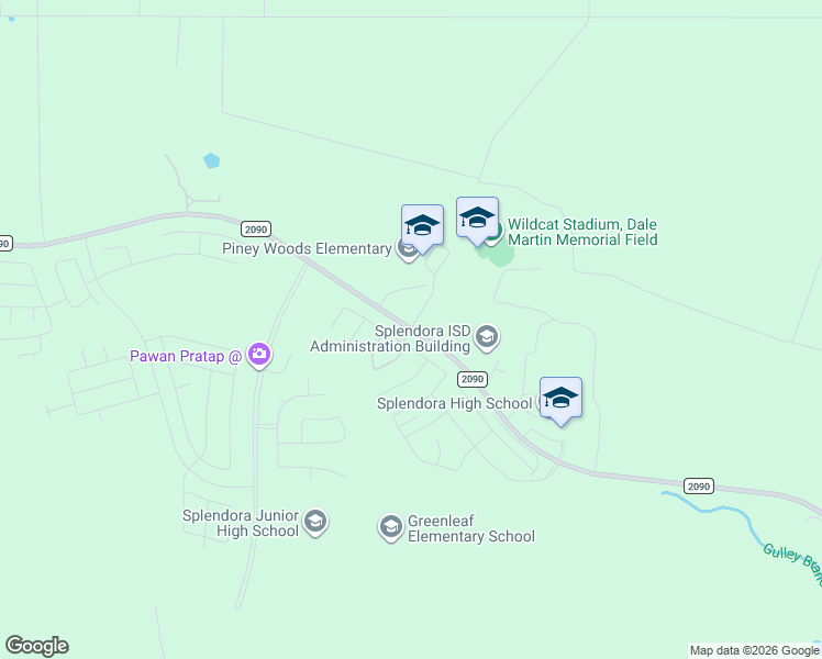 map of restaurants, bars, coffee shops, grocery stores, and more near 23390 Farm to Market Road 2090 in Splendora