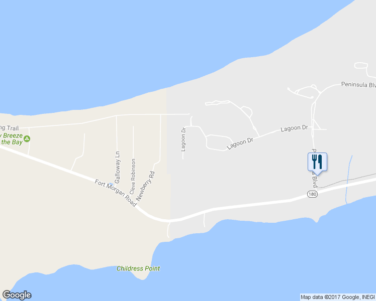 map of restaurants, bars, coffee shops, grocery stores, and more near 135 Lagoon Drive in Gulf Shores