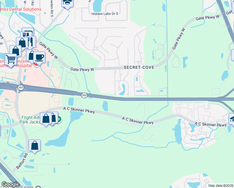 map of restaurants, bars, coffee shops, grocery stores, and more near 4230 Crownwood Drive in Jacksonville
