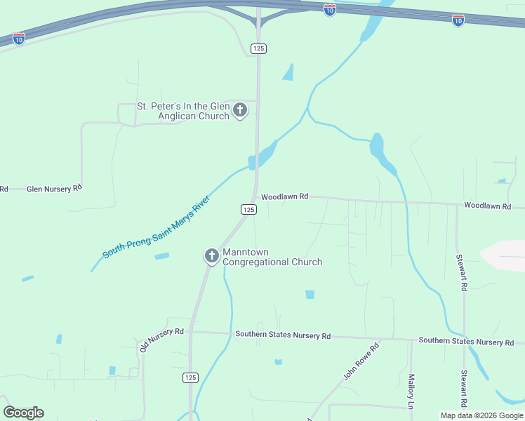map of restaurants, bars, coffee shops, grocery stores, and more near 7504 Woodlawn Road in Macclenny