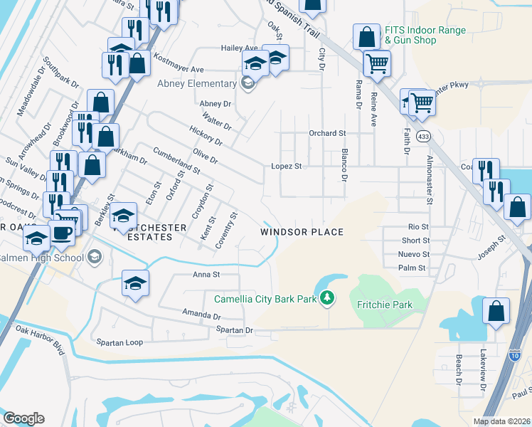 map of restaurants, bars, coffee shops, grocery stores, and more near 3629 Peach Tree Street in Slidell