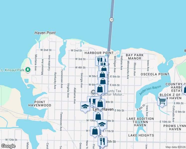map of restaurants, bars, coffee shops, grocery stores, and more near 414 Florida Avenue in Lynn Haven