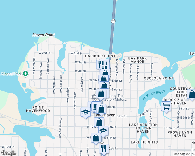 map of restaurants, bars, coffee shops, grocery stores, and more near 414 Florida Avenue in Lynn Haven