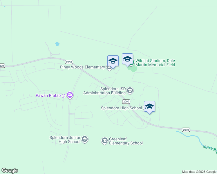 map of restaurants, bars, coffee shops, grocery stores, and more near 23390-23474 Farm to Market Road 2090 in Splendora