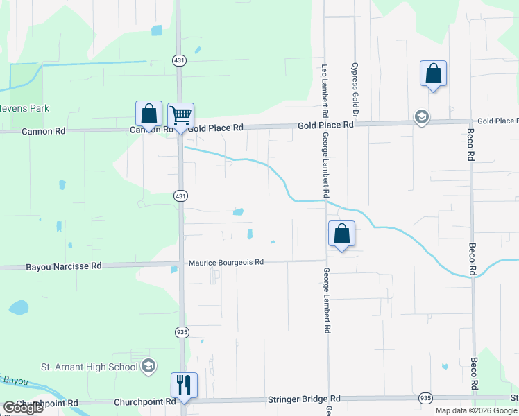 map of restaurants, bars, coffee shops, grocery stores, and more near 12734 Dedon Road in Saint Amant