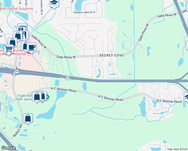 map of restaurants, bars, coffee shops, grocery stores, and more near 4230 Crownwood Drive in Jacksonville