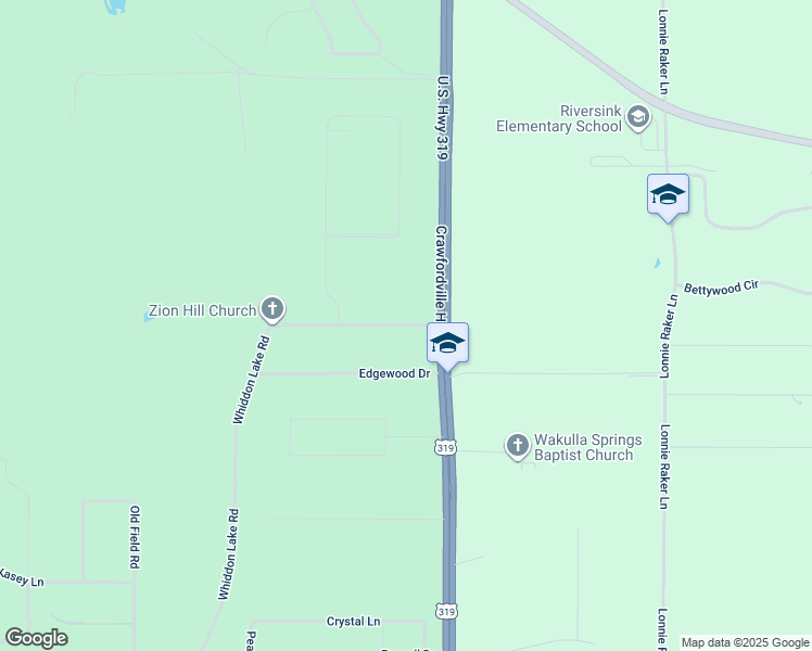 map of restaurants, bars, coffee shops, grocery stores, and more near 44 Zion Hill Road in Crawfordville