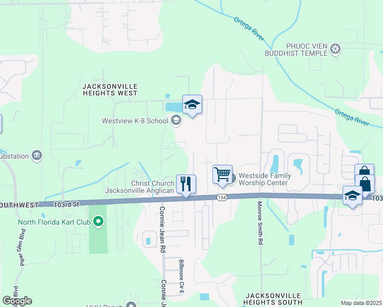 map of restaurants, bars, coffee shops, grocery stores, and more near 5239 Brighton Park Lane in Jacksonville