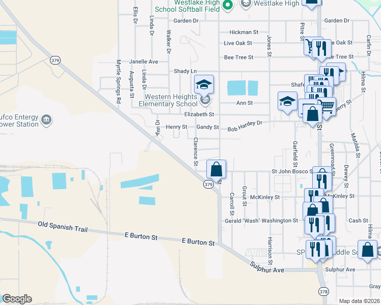 map of restaurants, bars, coffee shops, grocery stores, and more near 1320 Clarence Street in Westlake