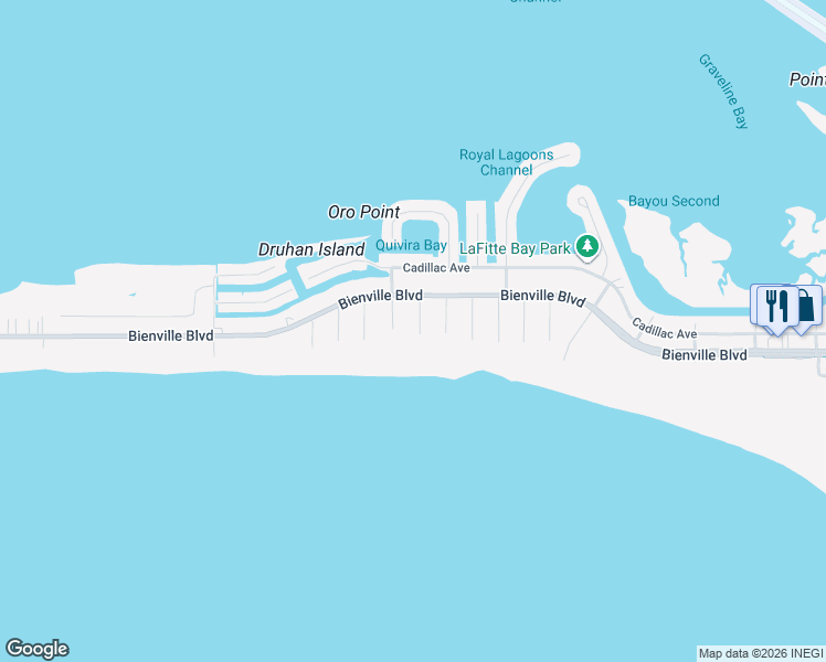 map of restaurants, bars, coffee shops, grocery stores, and more near 103 Quebec Ct in Dauphin Island