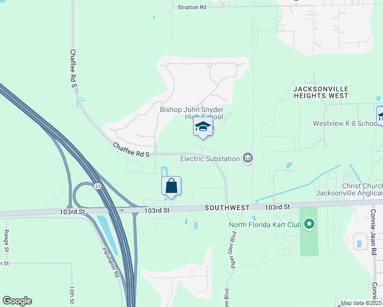 map of restaurants, bars, coffee shops, grocery stores, and more near Samaritan Way in Jacksonville
