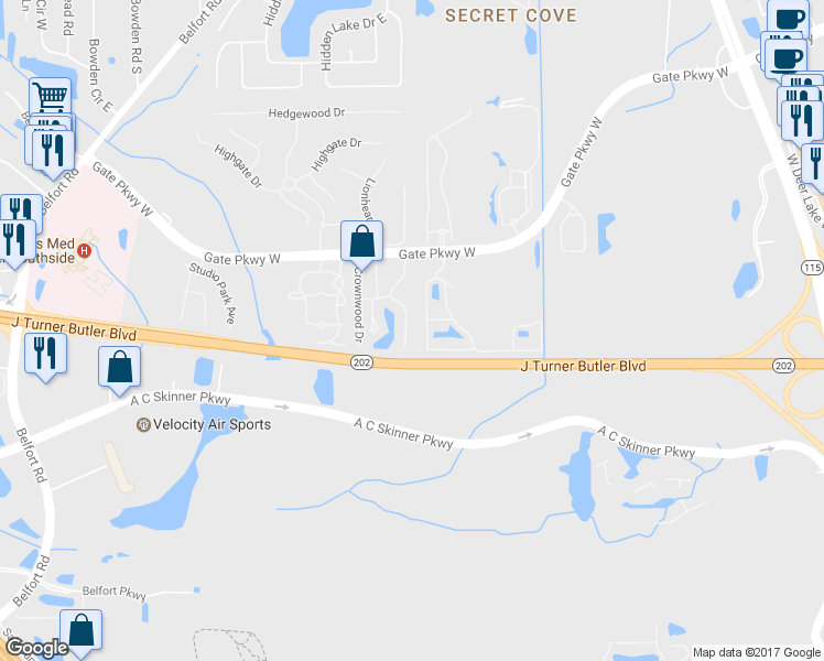 map of restaurants, bars, coffee shops, grocery stores, and more near 4239 Highwood Drive in Jacksonville