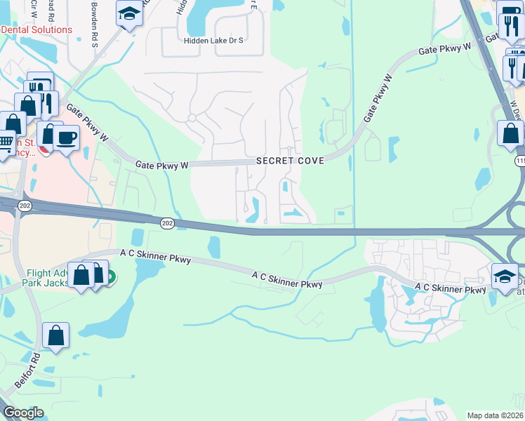 map of restaurants, bars, coffee shops, grocery stores, and more near 4272 Highwood Drive in Jacksonville