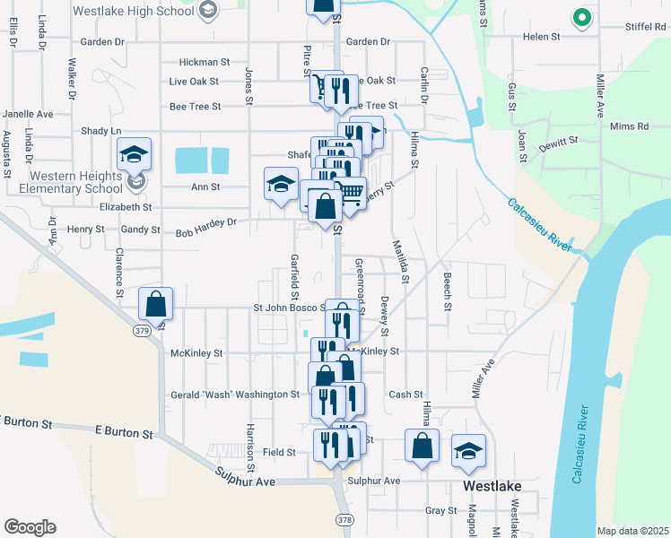 map of restaurants, bars, coffee shops, grocery stores, and more near 1312 Sampson Street in Westlake