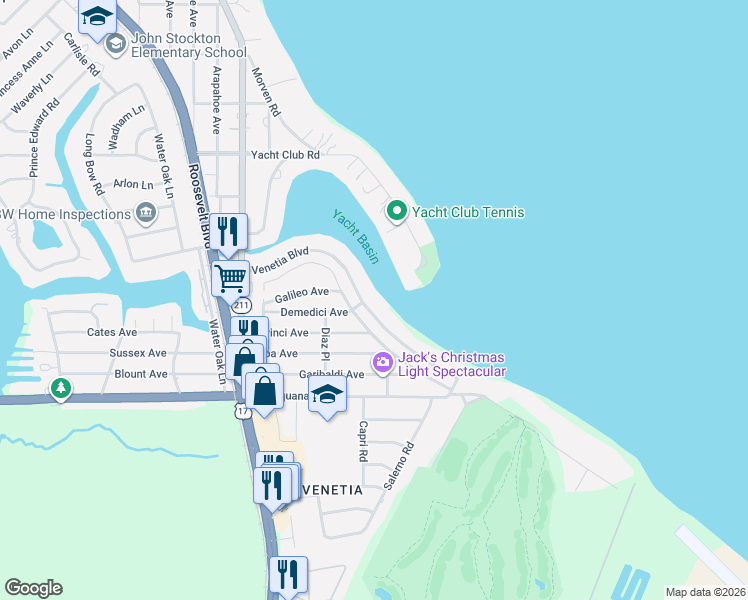 map of restaurants, bars, coffee shops, grocery stores, and more near 4223 Venetia Boulevard in Jacksonville