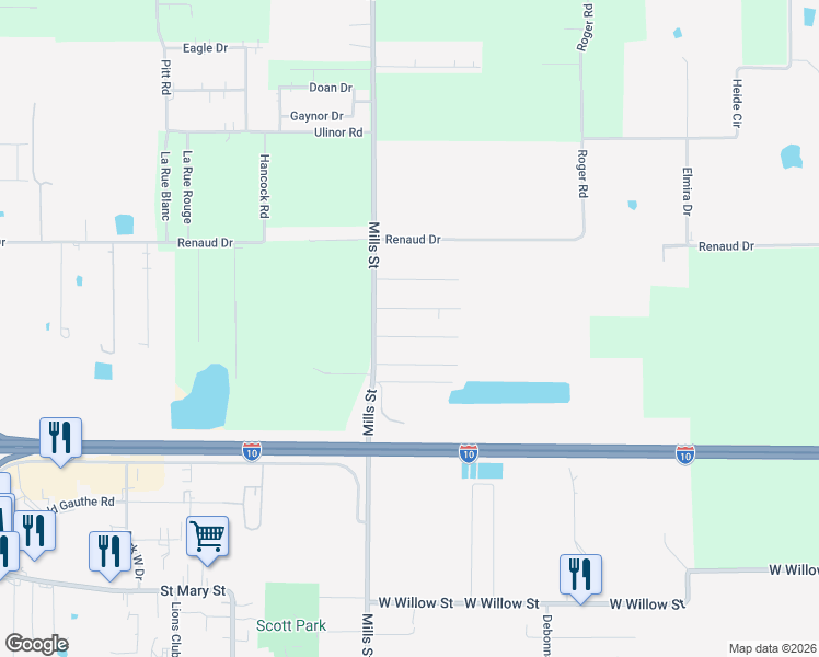 map of restaurants, bars, coffee shops, grocery stores, and more near 110 Rice Circle in Scott