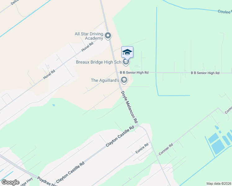 map of restaurants, bars, coffee shops, grocery stores, and more near 1010 Landry Road in Breaux Bridge