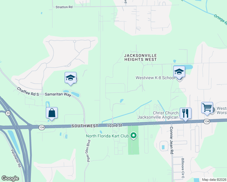 map of restaurants, bars, coffee shops, grocery stores, and more near 10264 Magnolia Ridge Road in Jacksonville