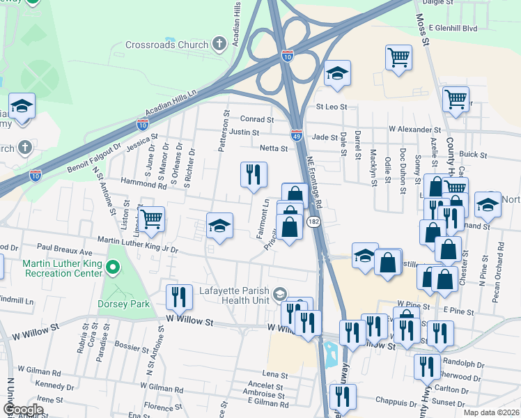 map of restaurants, bars, coffee shops, grocery stores, and more near 202 Mercer Lane in Lafayette