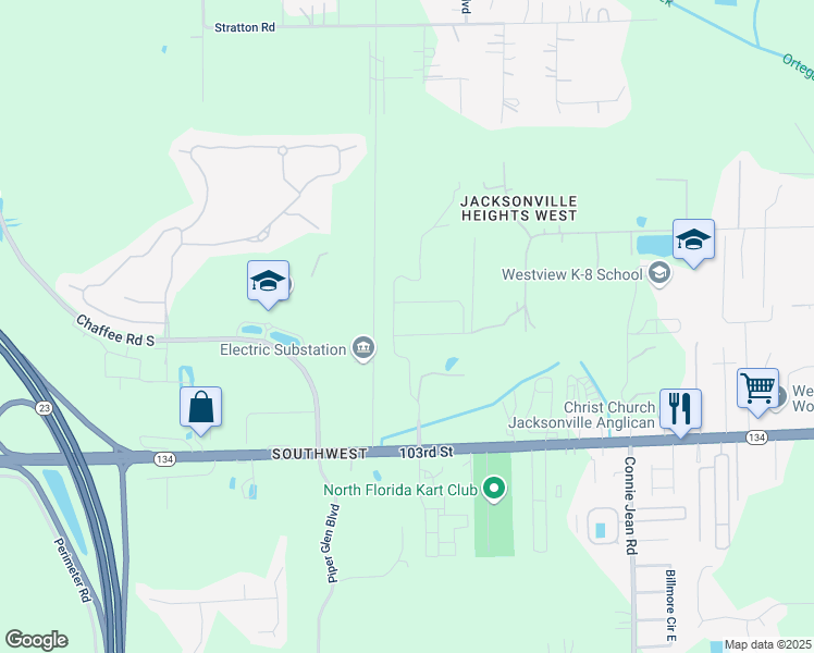 map of restaurants, bars, coffee shops, grocery stores, and more near 10306 Magnolia Ridge Road in Jacksonville