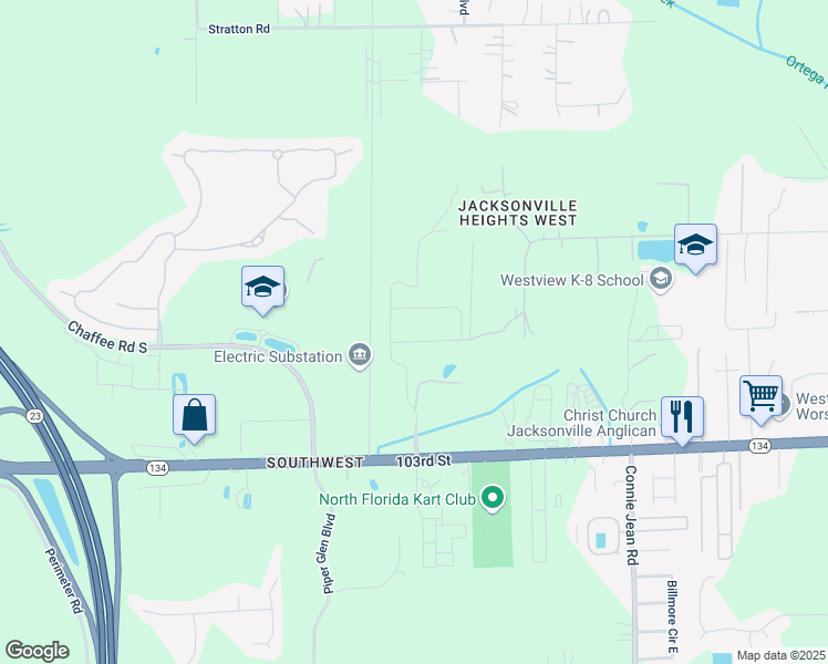 map of restaurants, bars, coffee shops, grocery stores, and more near 10306 Magnolia Ridge Road in Jacksonville