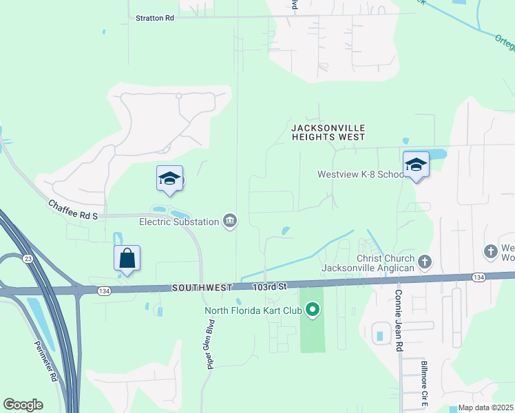 map of restaurants, bars, coffee shops, grocery stores, and more near 10306 Magnolia Ridge Road in Jacksonville