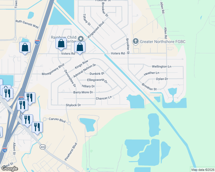 map of restaurants, bars, coffee shops, grocery stores, and more near 1613 Ellingsworth Drive in Slidell