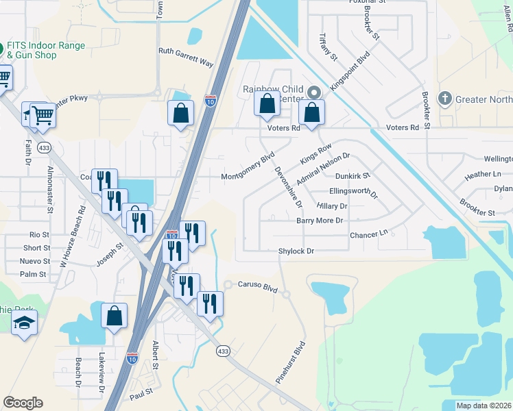 map of restaurants, bars, coffee shops, grocery stores, and more near 1312 Kings Row in Slidell