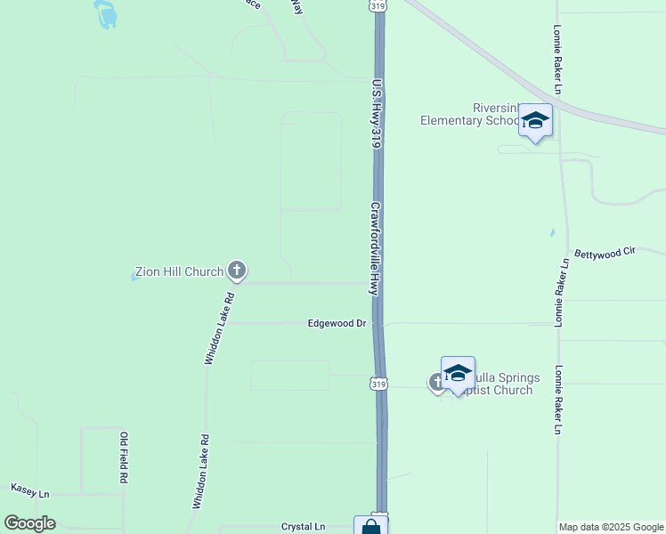 map of restaurants, bars, coffee shops, grocery stores, and more near 44 Zion Hill Road in Crawfordville