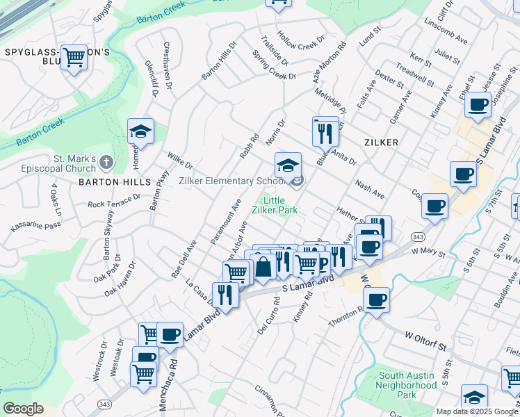 map of restaurants, bars, coffee shops, grocery stores, and more near 2014 Holland Avenue in Austin
