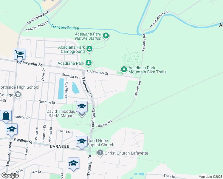 map of restaurants, bars, coffee shops, grocery stores, and more near 1202 East Alexander Street in Lafayette