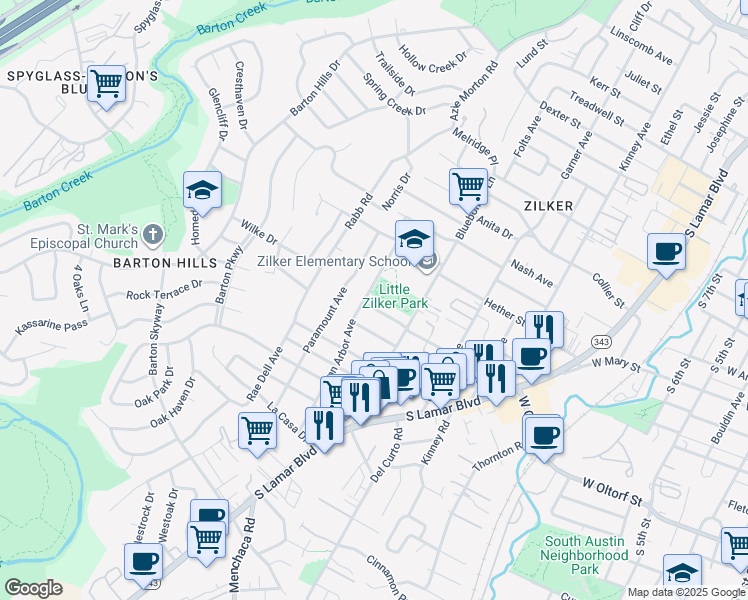 map of restaurants, bars, coffee shops, grocery stores, and more near 2014 Holland Avenue in Austin